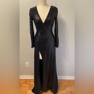 Elle Zeitoune sequin long black dress size 6